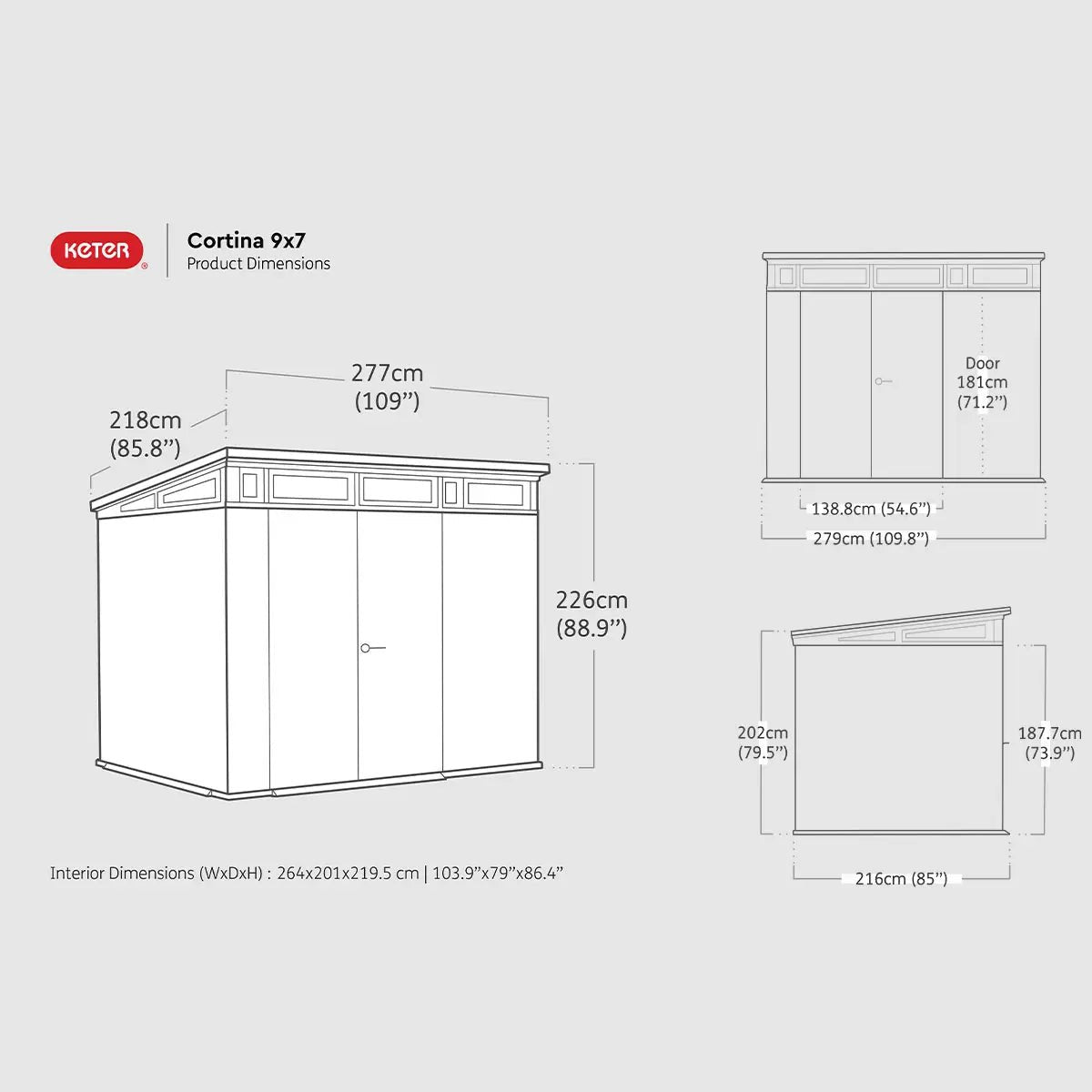Keter 9’x 7′ Cortina Heavy Duty Plastic Pent Shed – Dark Grey-oakleysgardenmachine- Free shipping